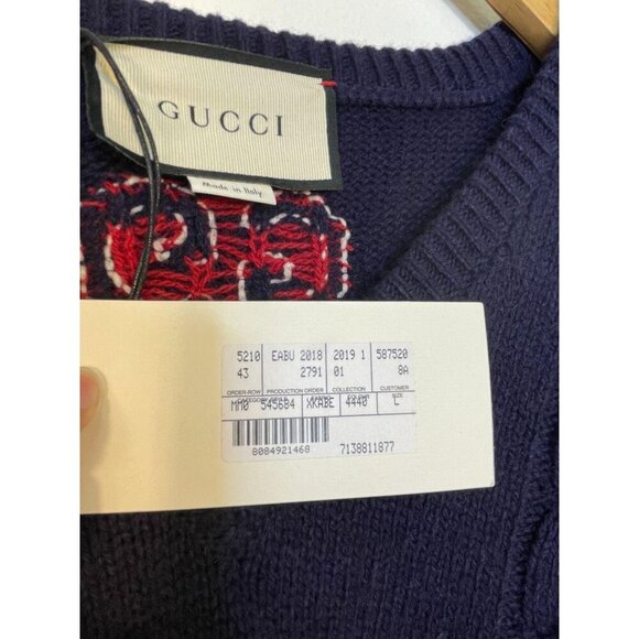 NWT Gucci Super Runway GG Logo Wool Cashmere V Neck Pullover Sweater Size L - Picture 5 of 7